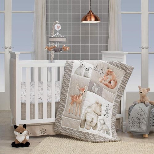  Lambs & Ivy Painted Forest Gray/Beige Fox and Bear Baby Crib Musical Mobile