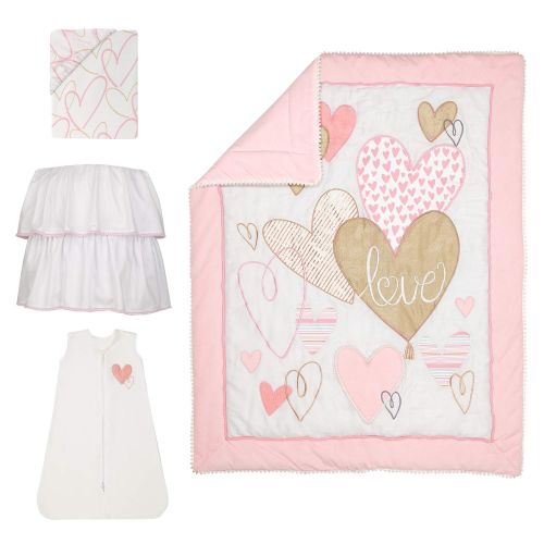  Lambs & Ivy Layla Pink/Gold Hearts & Love 4-Piece Nursery Baby Crib Bedding Set