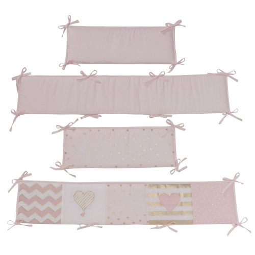  Lambs & Ivy Baby Love 4-Piece Crib Bumper Pads- Pink/Gold/White with Hearts