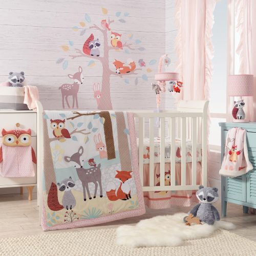  Lambs & Ivy Little Woodland Forest Animals Musical Mobile, Pink/White
