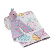 Lambs & Ivy White/Pink/Blue/Orange Pineapple Baby Blanket w/Bird Lovey