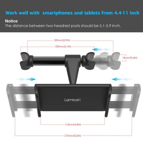  [아마존 핫딜]  [아마존핫딜]Lamicall Tablet Halterung Auto, Universal Tablet Halterung : KFZ-Kopfstuetzen Halterung fuer Pad Air Mini 2 3 4, Pad 2018 Pro 9.7, 10.5, Tab, Smartphone und Tablet mit 4.4~11 Zoll -