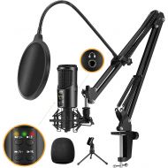 Lamoe USB Podcast Studio Condenser Mic, Recording Condenser Microphone kit with Boom Arm Sound Card 192KHZ/24Bit, Plug & Play Instrument Microphones for PC Karaoke YouTube Streamin