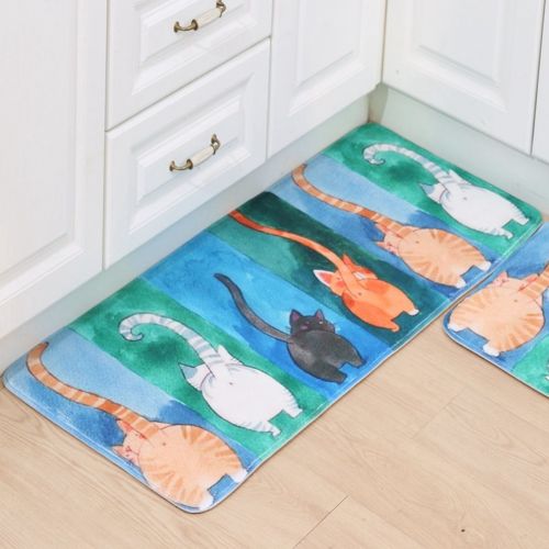  LamourBear Cat Theme Door Runner Bath Runner Rug Animal Absorption Bath Runner Memory Foam Kitchen Runner Rug Cat Non-slip Bathroom Runner 20 By 47 Inches, Watercolor