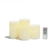 LampLust 3 White Pearl Flameless Pillar Candles with Warm White LEDs, Textured Wax, Remote & Batteries Included