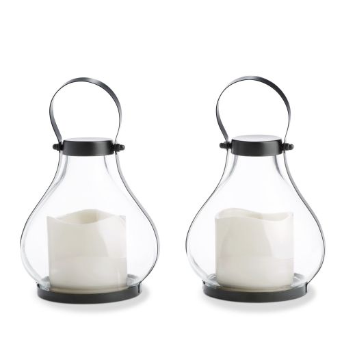  LampLust Mini Flameless Candle Lanterns - Decorative Metal and Glass Lantern Set, 8.5 Inch Height, Flickering LEDs, Indoor/Outdoor Use - 2 Pack