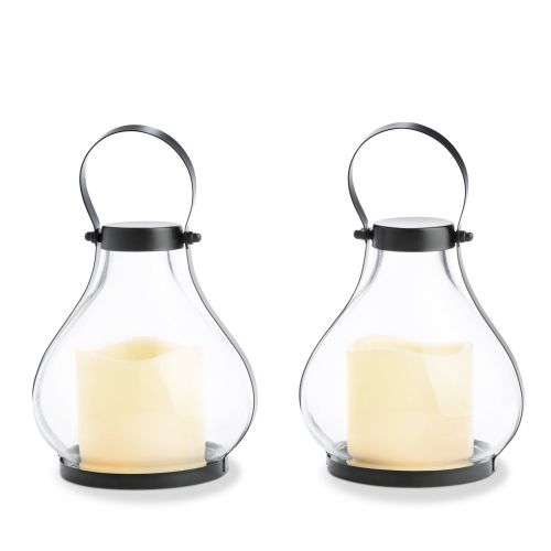  LampLust Mini Flameless Candle Lanterns - Decorative Metal and Glass Lantern Set, 8.5 Inch Height, Flickering LEDs, Indoor/Outdoor Use - 2 Pack