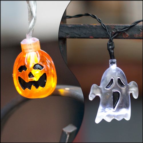  LampLust Halloween String Lights, Pumpkin and Ghost - Battery Operated Fairy Lights with Spooky Shapes, 10 LED per Strand, Portable Decorations for Party, Golf Cart & Trunk or Trea