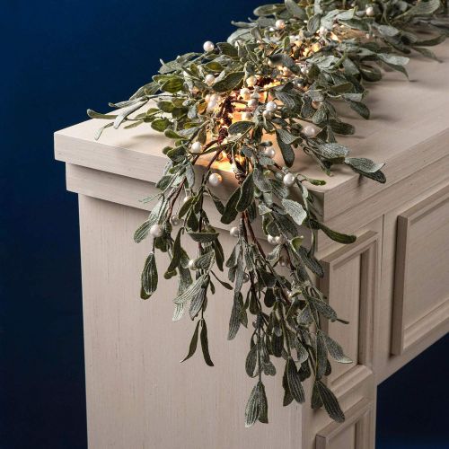  [아마존 핫딜] LampLust Prelit Christmas Garland for Mantle - 100 White LED Lights, 6 Foot Long, Glitter Frosted Greenery with Pearl Mistletoe Berries, Battery Operated, Lighted Decor for Fireplace/Holida