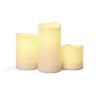 LampLust Ivory Solar Flameless Pillar Candles, Rechargeable, Warm White LEDs, Outdoor Use, Batteries Included - Set of 3