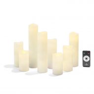 LampLust Slim Flameless Pillar Candles Set - Warm White LED Lights, Smooth Wax Finish, Assorted Sizes, Remote and Batteries Included - Set of 8