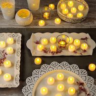 LampLust 100 Flameless Tea Lights with Realistic Flickering Amber LED - Value Pack, White Resin, Indoor/Outdoor Use, Batteries Included