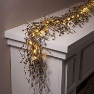 LampLust Pip Berry Garland for Mantle Decor - 6 Ft Lighted Grapevine with Green Berries, 100 Warm White LED Lights, Winter Decor, Battery Operated with Timer