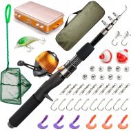 Lanaak Kids Fishing Pole and Tackle Box - with Net, Travel Bag, Reel and Beginner’s Guide - Rod and Reel Kit for Boys, Girls, or Youth