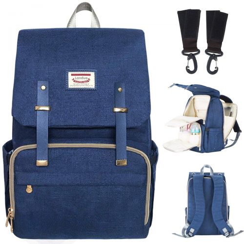  Landuo Diaper Bag Multi-Functional Nappy Bags Waterproof Travel Mom Backpack for Baby Care, Large Capacity, Stylish and Durable (Blue)