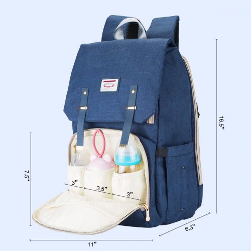  Landuo Diaper Bag Multi-Functional Nappy Bags Waterproof Travel Mom Backpack for Baby Care, Large Capacity, Stylish and Durable (Blue)