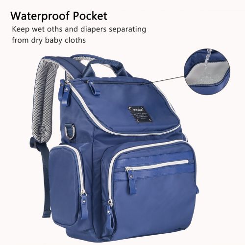  Landuo Diaper Bag Backpack Waterproof Travel Mummy Nappy Bags, Large Capacity and Multi-Function Back Pack Organizer with Baby Insulated Pockets (Blue)