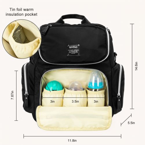  Landuo Diaper Bag Backpack Waterproof Travel Mummy Nappy Bags, Large Capacity and Multi-Function Back Pack Organizer with Baby Insulated Pockets (Black)