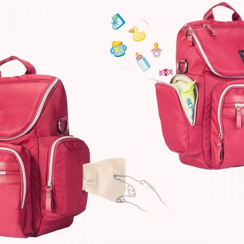  Landuo Diaper Bag Backpack Waterproof Travel Mummy Nappy Bags, Large Capacity and Multi-Function Back Pack Organizer with Baby Insulated Pockets (Red)