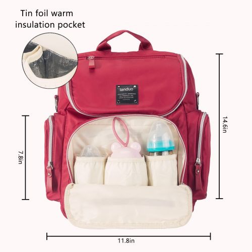  Landuo Diaper Bag Backpack Waterproof Travel Mummy Nappy Bags, Large Capacity and Multi-Function Back Pack Organizer with Baby Insulated Pockets (Red)