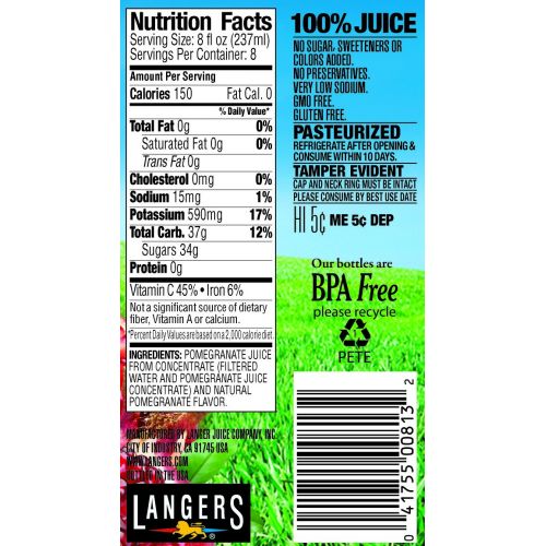  Langers 100% Juice, All Pomegranate, 64 Ounce (Pack of 8)