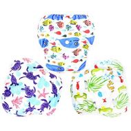 Langsprit 3 Pack Swim Diaper for Baby & Toddle,Reuseable Washable Diaper Swim for Swimming Lesson & Baby Shower Gifts (L, Underwater World)