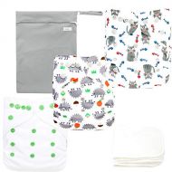 Langsprit Baby Cloth Diaper with Highly Absorbent Bamboo Inserts & Wet Bag,Reusable Unisex Baby Diapers