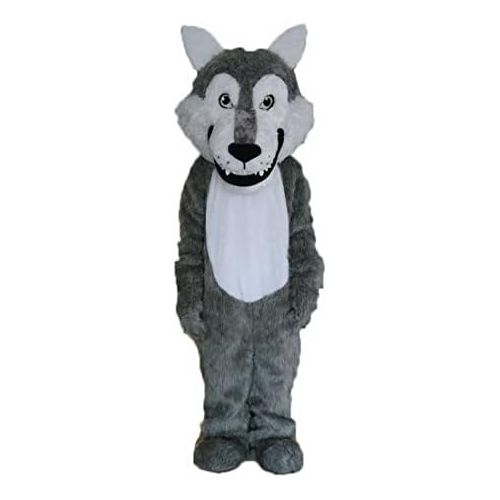  Grey Wolf Long Hair Mascot Costume Cartoon Real Picture Langteng(TM)