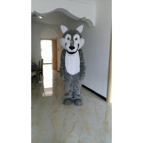  Grey Wolf Long Hair Mascot Costume Cartoon Real Picture Langteng(TM)