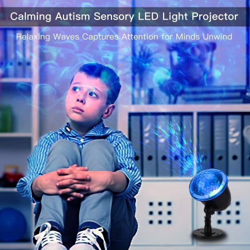  [아마존베스트]Lanpuly Projector Lights Ocean Wave Water Night Light Calming Autism Sensory Autistic Toys Relax Led Blue Night Projector Lamp Waterproof 3D Water Effect Remote Control for Bedroom Garden