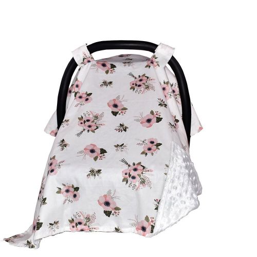  Lansian Carseat Canopy and Nursing Cover for Breastfeeding Cool/Warm Weather Infant Car Seat Cover Winter Baby Gifts for Newborn Floral for Boys Girls (Flower/Pink)