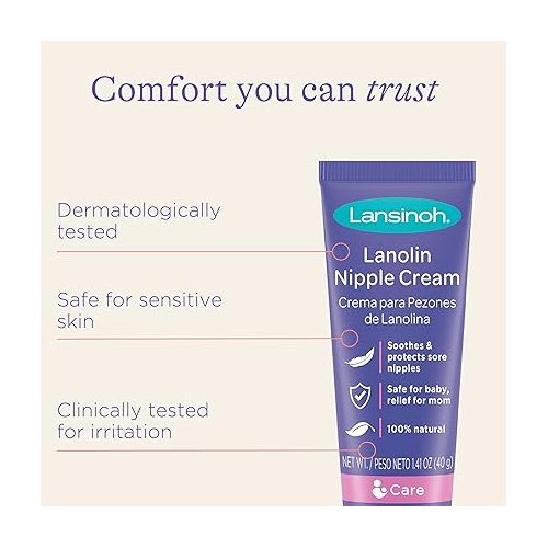 란시노 Lansinoh Lanolin Nipple Cream, Safe for Baby and Mom, Breastfeeding Essentials, 2.82 Ounces