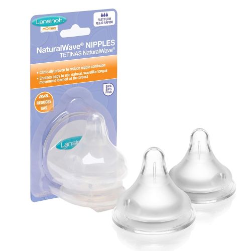 란시노 [아마존베스트]Lansinoh NaturalWave Fast-Flow Silicone Nipples, 2 Count, Natural Bottle Nipples, Reduces Nipple...