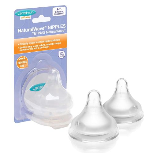 란시노 [아마존베스트]Lansinoh NaturalWave Slow-Flow Silicone Nipples, 2 Count, Natural Bottle Nipples, Reduces Nipple Confusion, Anti-Colic, BPA and BPS Free, Nursing Essentials