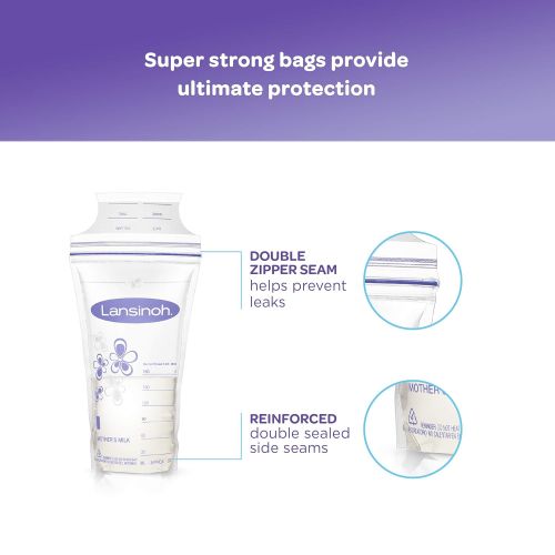 란시노 [아마존베스트]Lansinoh Breastmilk Storage Bags, 100 Count (1 Pack of 100 Bags), Milk Freezer Bags for Long Term Breastfeeding Storage, Pump Directly into Bags, Nursing Essentials