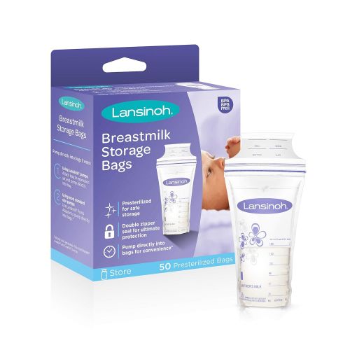 란시노 [아마존베스트]Lansinoh Breastmilk Storage Bags, 50 Count (1 Pack of 50 Bags), Milk Freezer Bags for Long Term Breastfeeding Storage, Pump Directly into Bags, Nursing Essentials