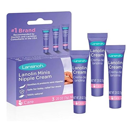란시노 [아마존베스트]Lansinoh Lanolin Nipple Cream for Breastfeeding, 3 Portable Mini Tubes, 0.25 Ounces Each, Soothing...