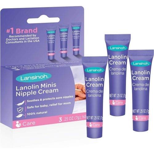 란시노 [아마존베스트]Lansinoh Lanolin Nipple Cream for Breastfeeding, 3 Portable Mini Tubes, 0.25 Ounces Each, Soothing...