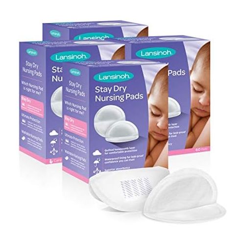 란시노 [아마존베스트]Lansinoh Stay Dry Disposable Nursing Pads, 240 Count (4 Packs of 60), Superior Absorbency, Ultra Soft...