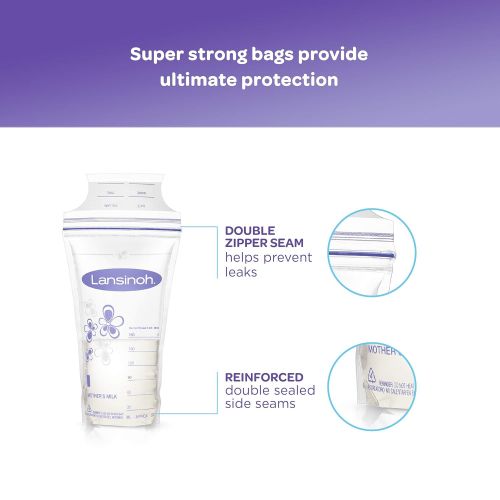 란시노 [아마존베스트]Lansinoh Breastmilk Storage Bags, 50 Count of Bags with 2 Pump Adapters, Milk Freezer Bags for Long Term Breastfeeding Storage, Pump Directly into Bags, Nursing Essentials