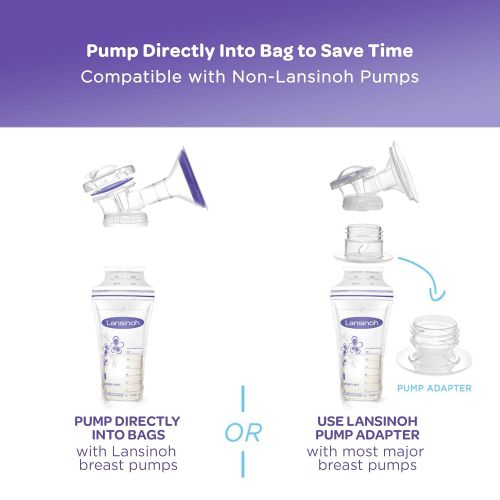 란시노 [아마존베스트]Lansinoh Breastmilk Storage Bags, 50 Count of Bags with 2 Pump Adapters, Milk Freezer Bags for Long Term Breastfeeding Storage, Pump Directly into Bags, Nursing Essentials