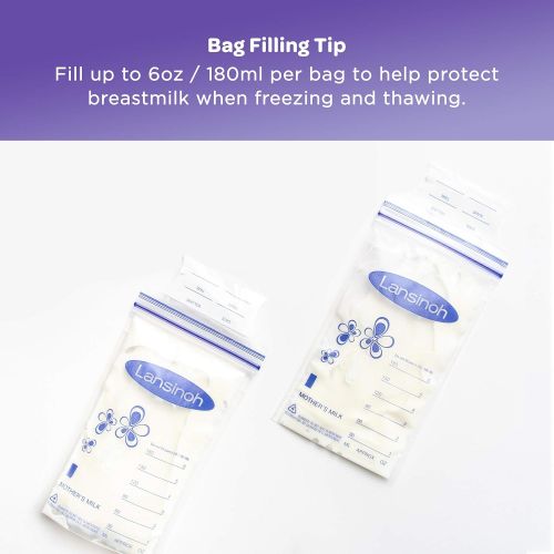 란시노 [아마존베스트]Lansinoh Breastmilk Storage Bags, 50 Count of Bags with 2 Pump Adapters, Milk Freezer Bags for Long Term Breastfeeding Storage, Pump Directly into Bags, Nursing Essentials