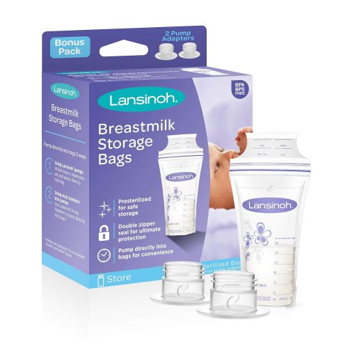 란시노 [아마존베스트]Lansinoh Breastmilk Storage Bags, 50 Count of Bags with 2 Pump Adapters, Milk Freezer Bags for Long Term Breastfeeding Storage, Pump Directly into Bags, Nursing Essentials