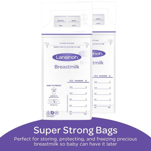 란시노 Lansinoh Breastmilk Storage Bags with Pump Adapters for Bags, 50 count