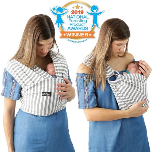 란시노 Lansinoh 4 in 1 Baby Wrap Carrier and Ring Sling by Kids N Such | Gray and White Stripes Cotton | Use as a...