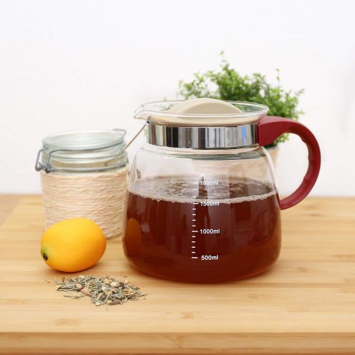 Lantelme Borosilikatglas Teekanne 1,8 Liter Glaskanne Griff und Deckel Borosilikat Glas Tee Getranke Kanne 6109