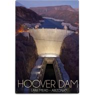 Lantern Press Lake Mead, Arizona, Hoover Dam at Night (6x9 Aluminum Art, Indoor Outdoor Metal Sign Decor)