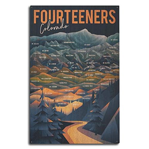  Lantern Press Colorado, Fourteeners, Mountain Range and Names Birch Wood Wall Sign (10x15 Rustic Home Decor, Ready to Hang Art)