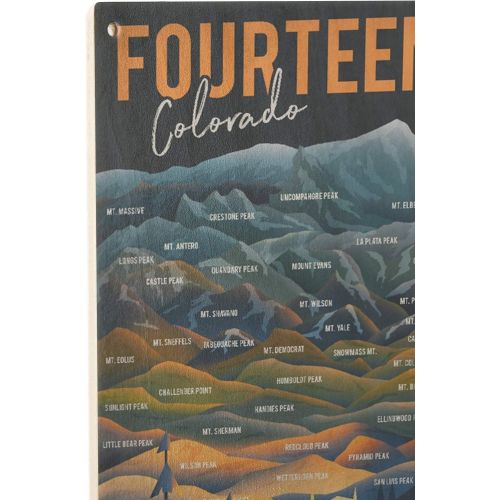  Lantern Press Colorado, Fourteeners, Mountain Range and Names Birch Wood Wall Sign (10x15 Rustic Home Decor, Ready to Hang Art)