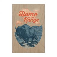 Lantern Press Blue Buffalo, Home on the Range, Contour Birch Wood Wall Sign (6x9 Rustic Home Decor, Ready to Hang Art)